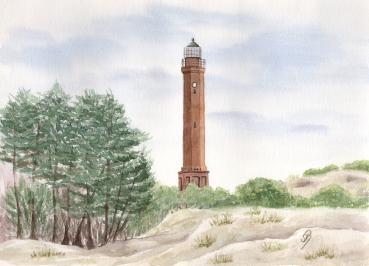Postkarte DIN-A6 Aquarell Maritim Kunst Druck Kunstdruck Nordsee Norderney  Leuchtturm Insel Strand